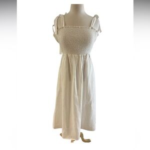 Reformation White Linen midi Ruched Halter Sundress-Spaghetti Straps-Size 6